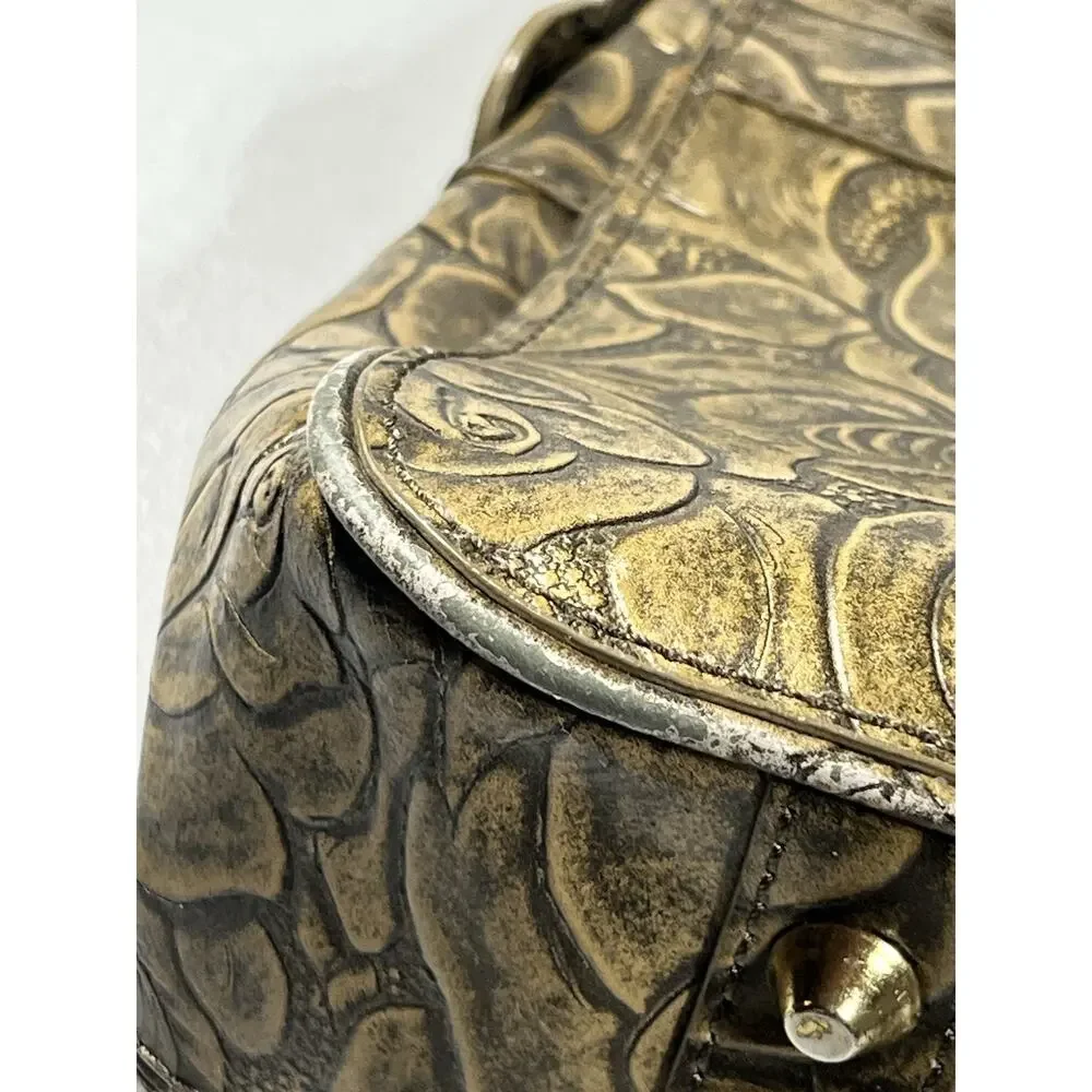 Maxx New York Floral Embossed Patent Leather Satchel Gold Zip Top Shoulder Bag